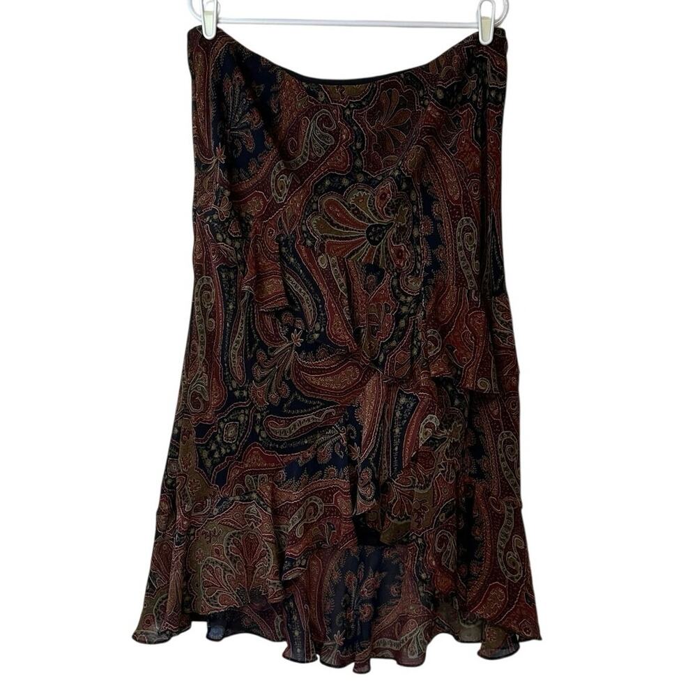 Paisley Ruffle Hem Lined Pull On Skirt Size XL Gypsy Dark Romantic Witchy Boho
